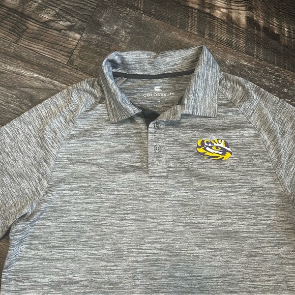 Colosseum Gray LSU Men's Polo Shirt Eye Of The Tiger Short Sleeve Dry Fit Medium - Picture 3 of 5